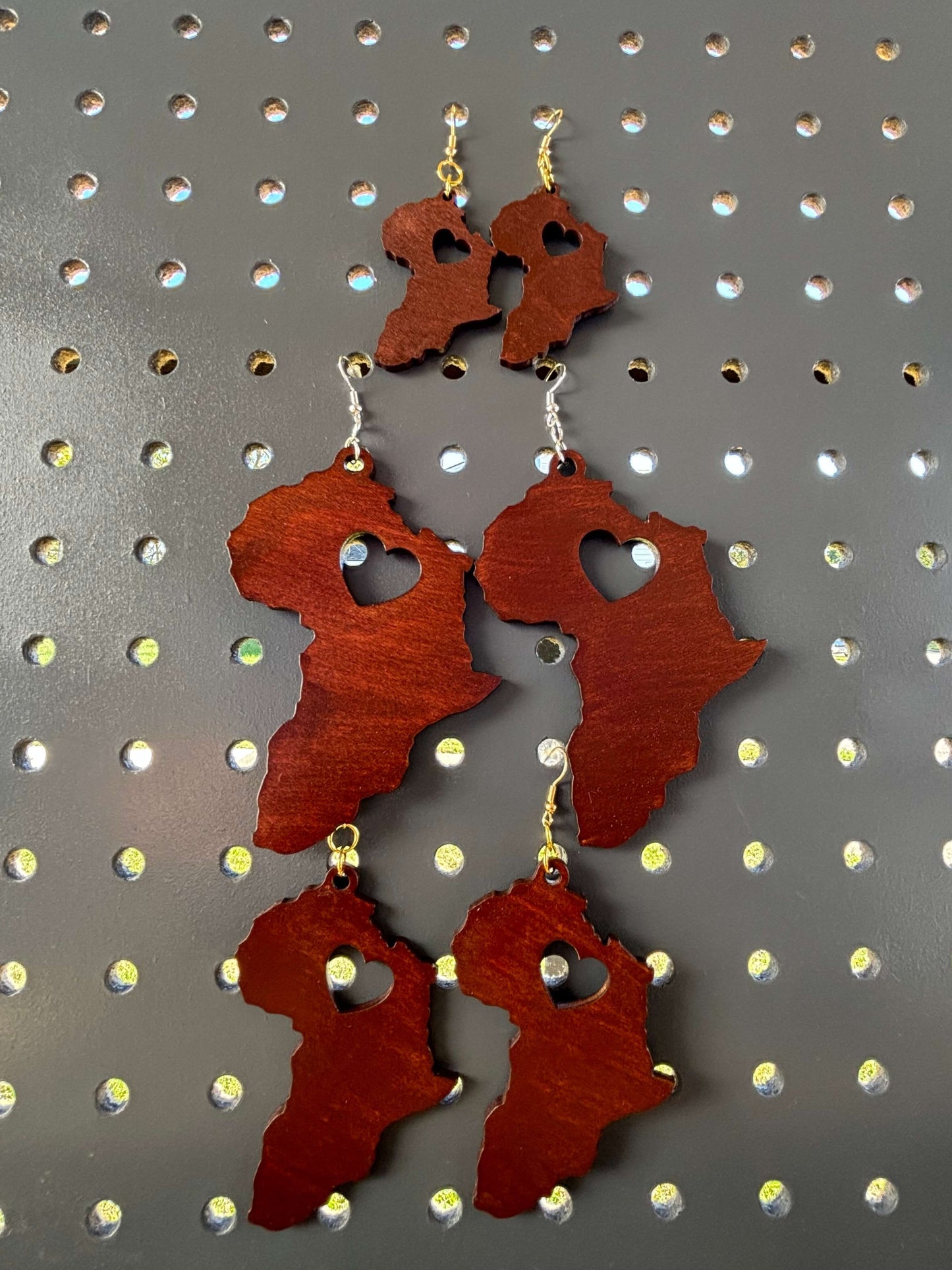 Africa Shaped Earrings Lightweight Laser Cut Wood, Hypoallergenic Hooks