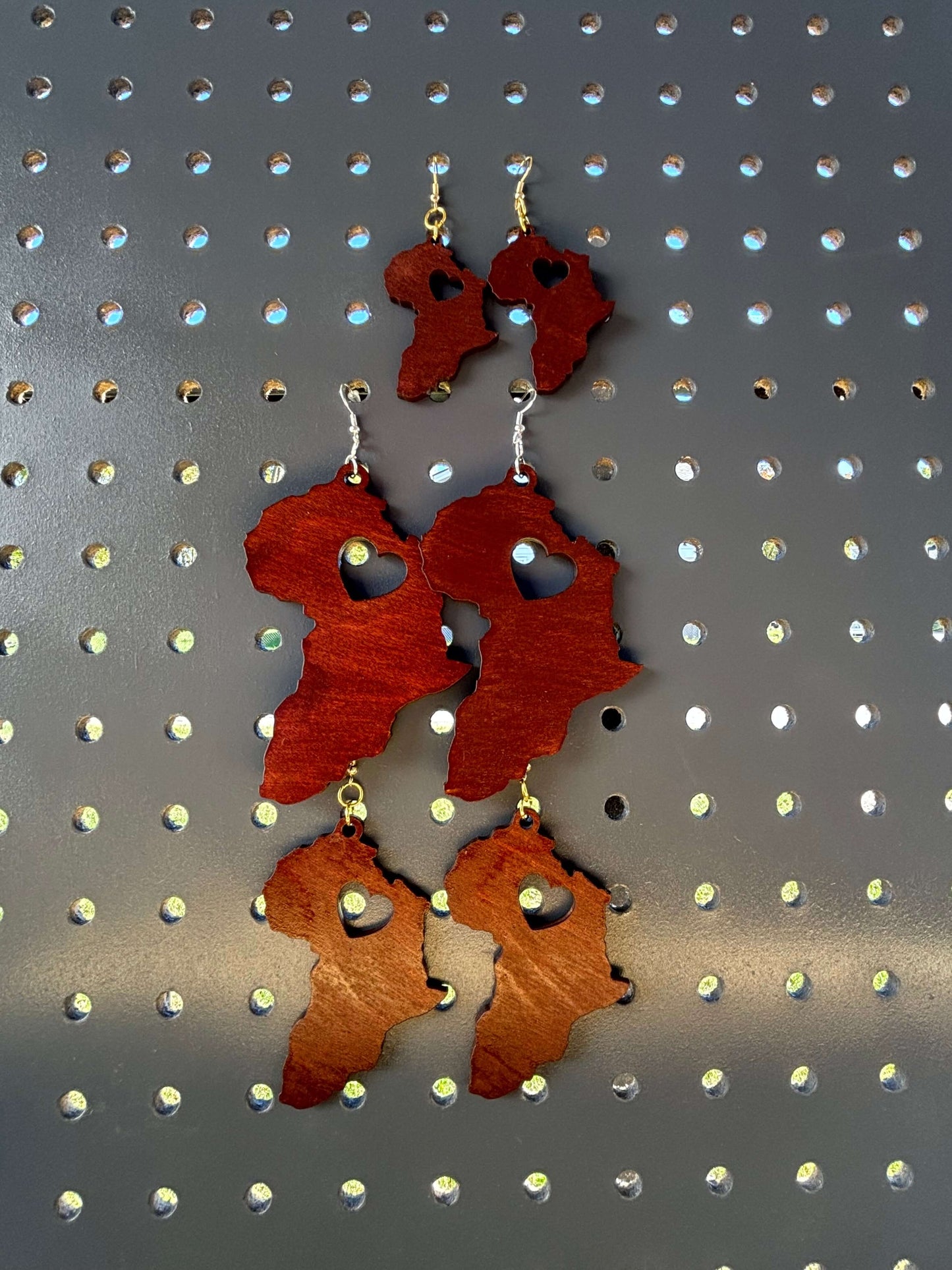 Africa Shaped Earrings Lightweight Laser Cut Wood, Hypoallergenic Hooks