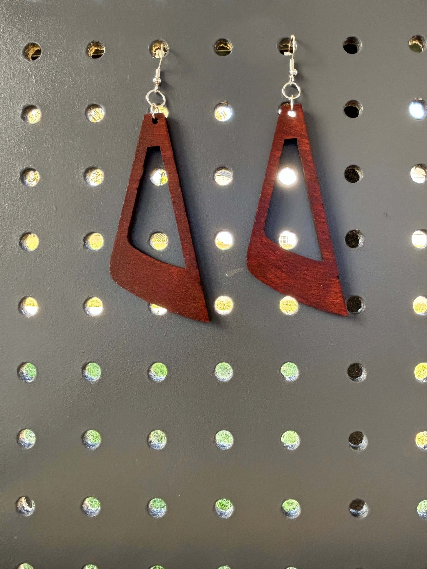 Side Swing Earrings Lightweight Wood Stained Hypoallergenic Earrings