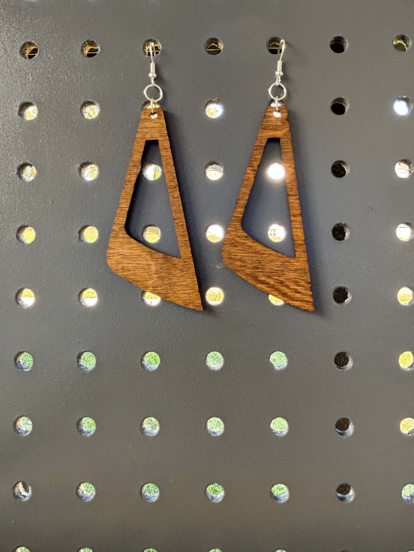 Side Swing Earrings Lightweight Wood Stained Hypoallergenic Earrings