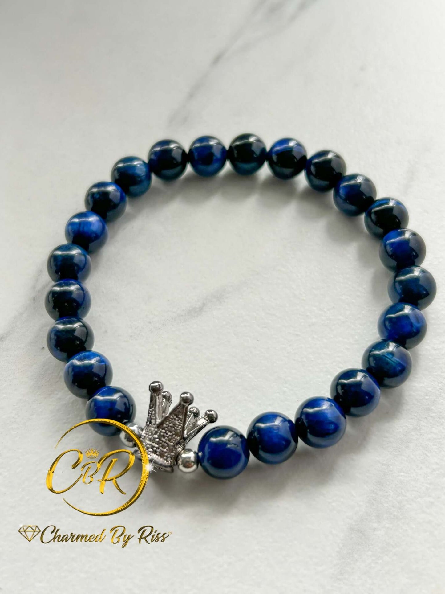 Powerful Grounding Properties, 8mm Blue Tiger Eye Gemstone Stretch Bracelet, Unisex, Men or Women