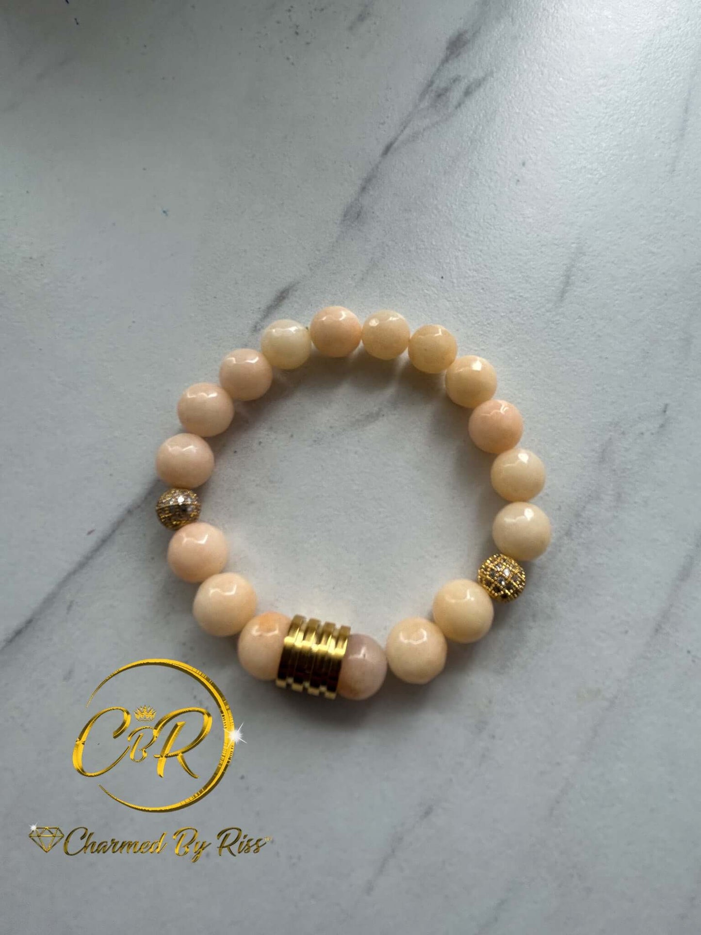 Restores Emotional Balance, 10mm Peach Moonstone Gemstone Stretch Bracelet, Unisex, Men or Women