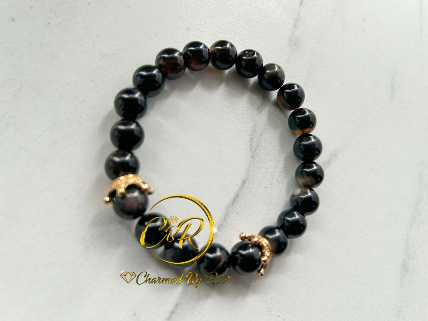 Inner-strength, Determination, and Willpower, 10mm Brown Agate Gemstone Stretch Bracelet, Unisex, Men or Women