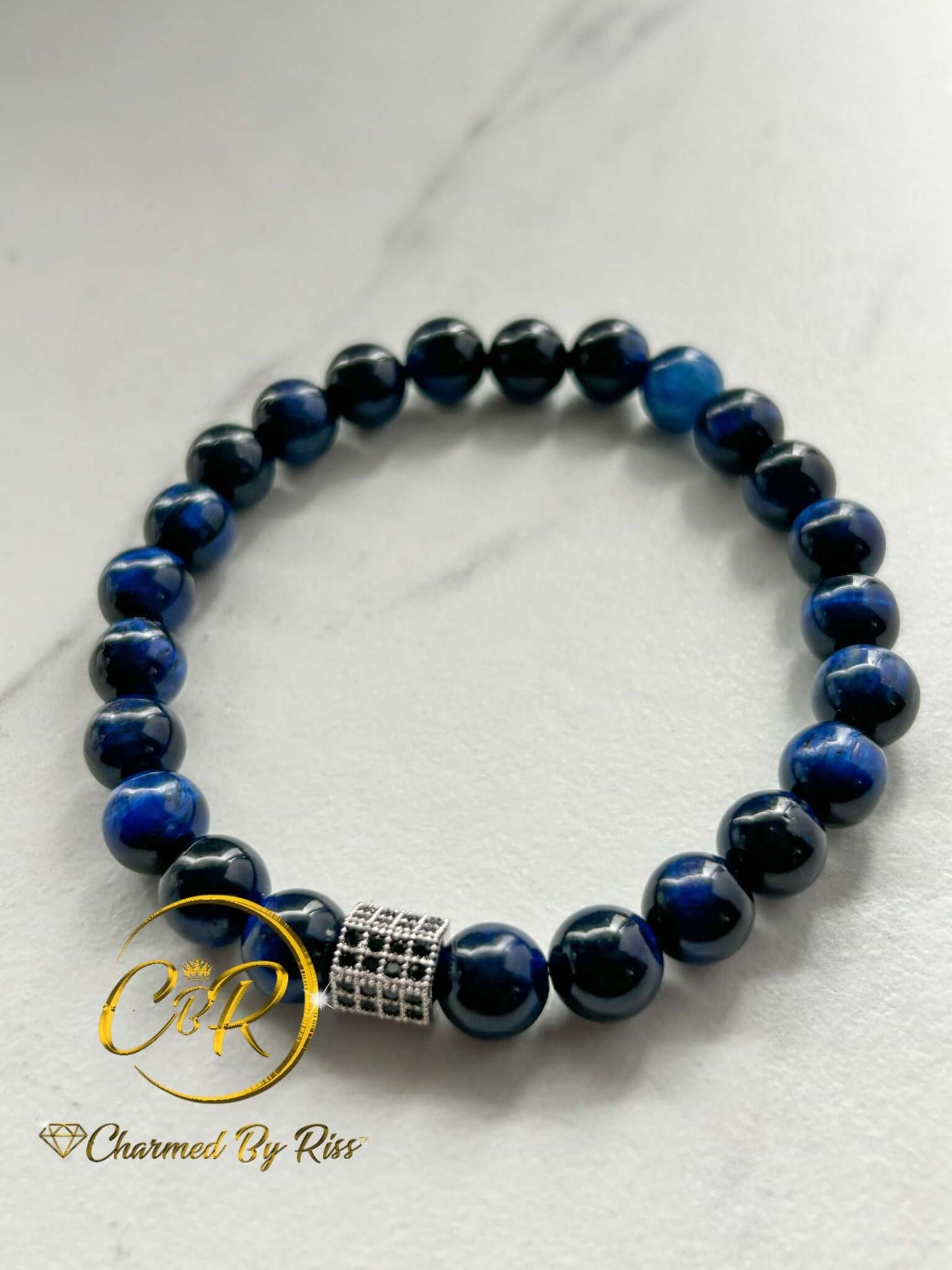 Powerful Grounding Properties, 8mm Blue Tiger Eye Gemstone Stretch Bracelet, Unisex, Men or Women