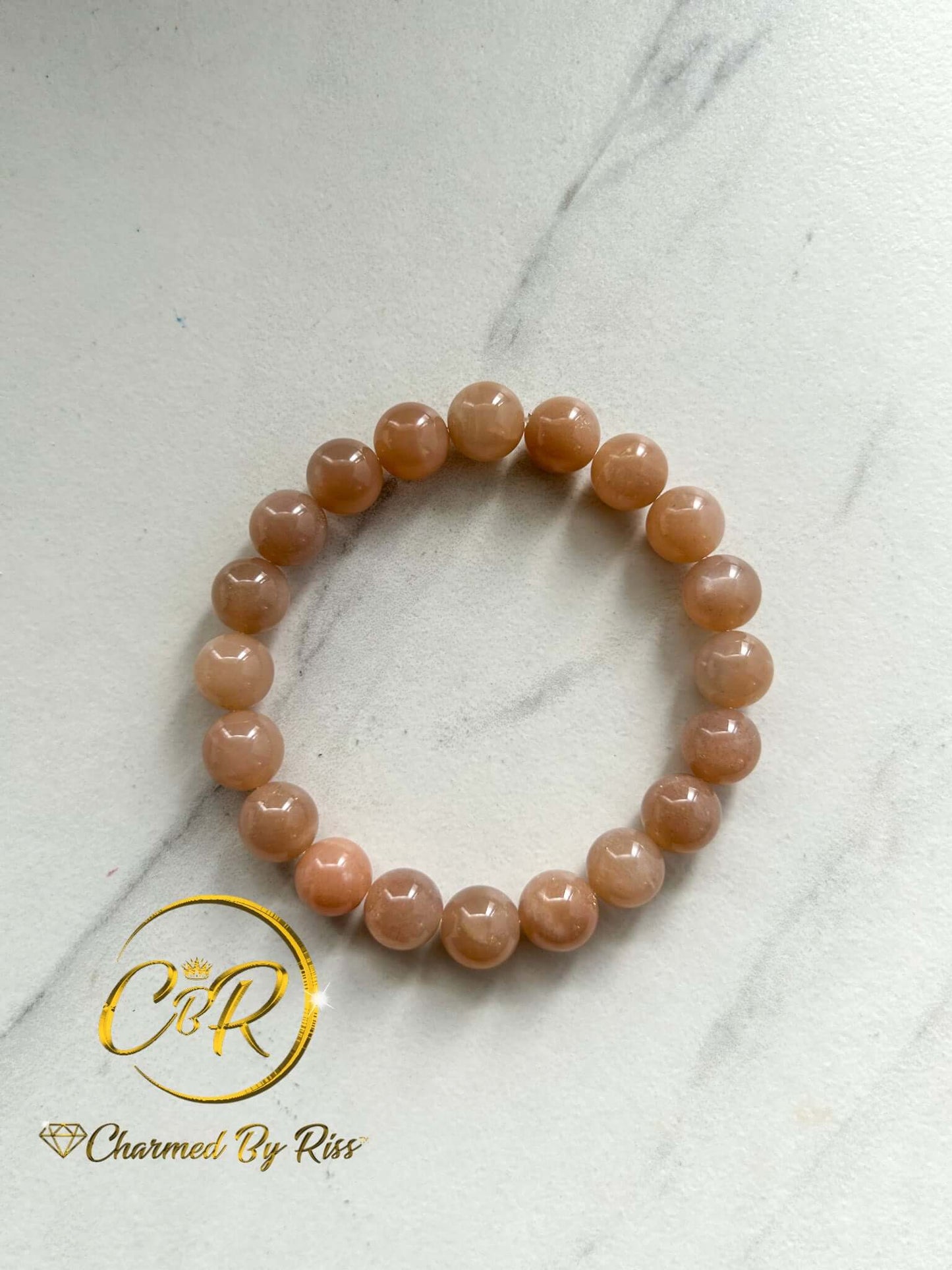 Restores Emotional Balance, 10mm Peach Moonstone Gemstone Stretch Bracelet, Unisex, Men or Women