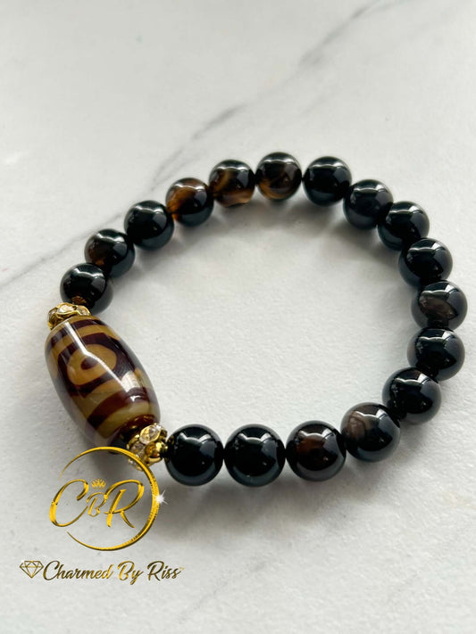 Inner-strength, Determination, and Willpower, 10mm Brown Agate Gemstone Stretch Bracelet, Unisex, Men or Women