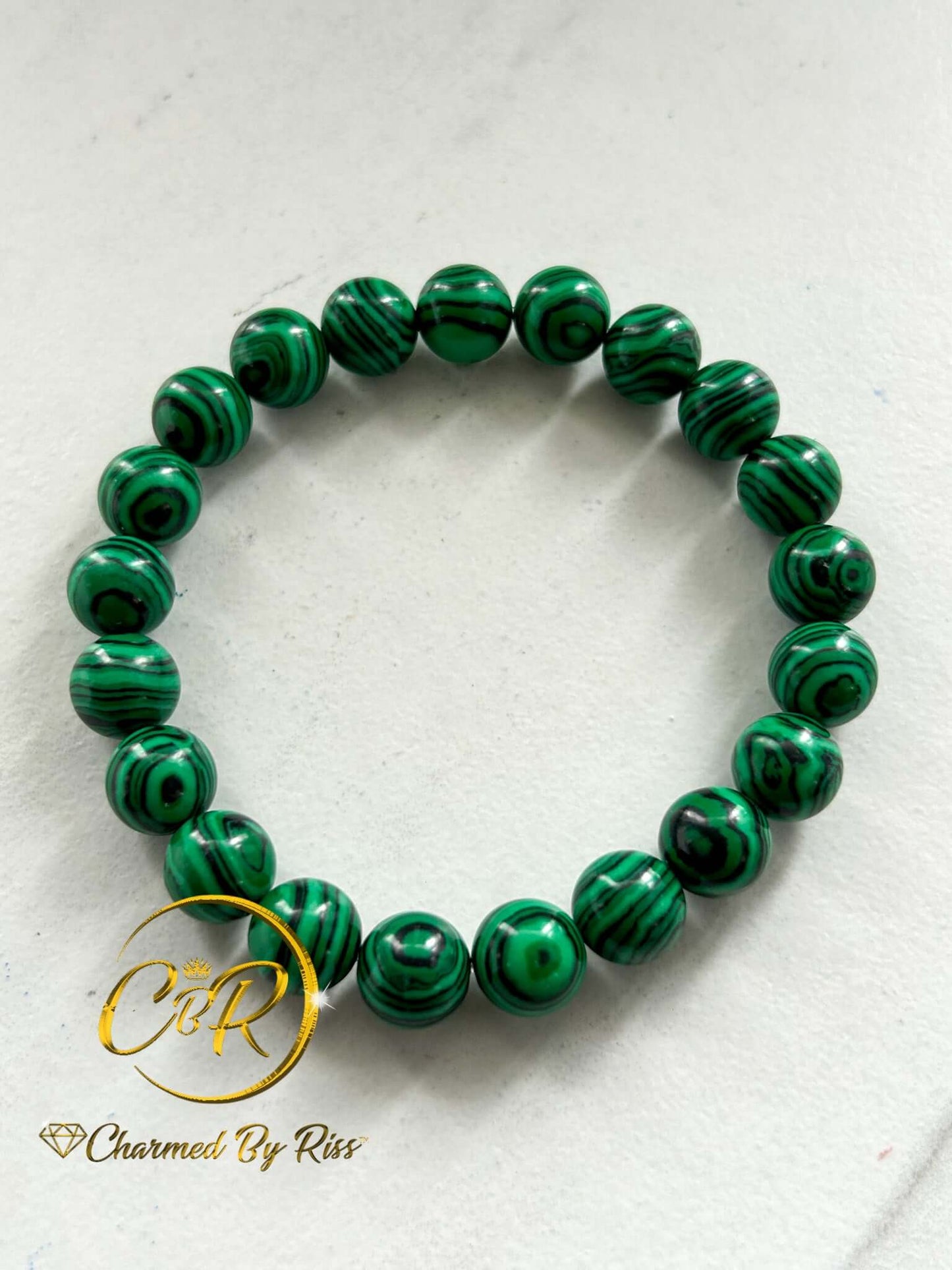 Malachite the Stone of Transformation, 10mm Green Malachite Gemstone Stretch Bracelet, Unisex, Men or Women