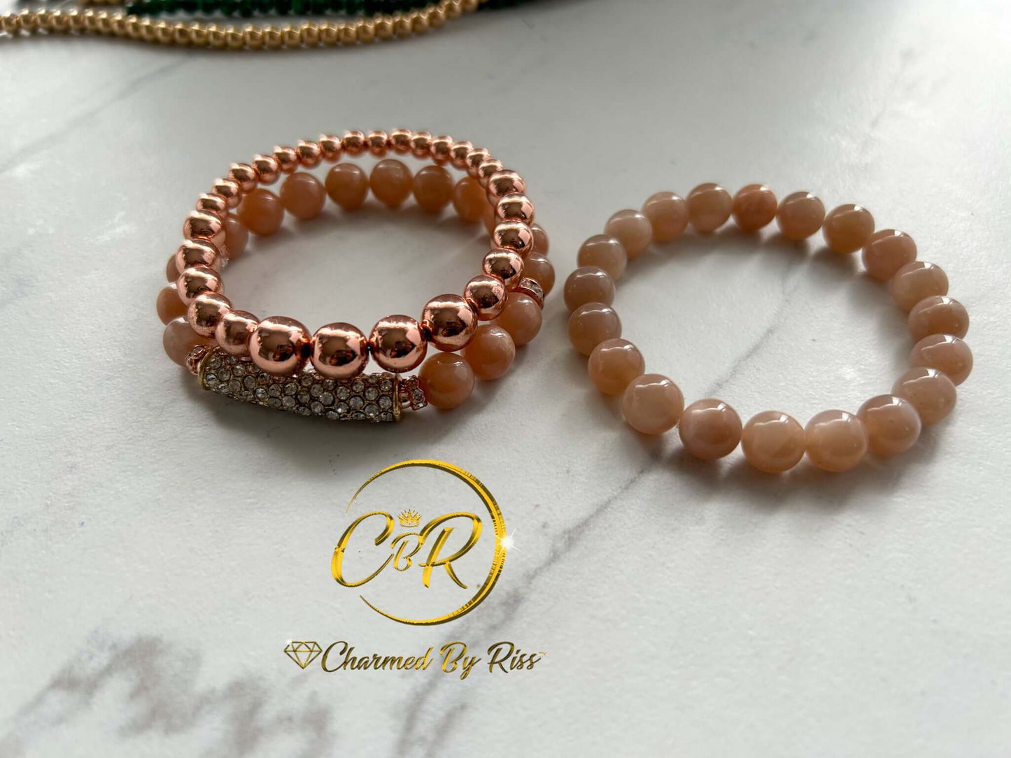 Restores Emotional Balance, 10mm Peach Moonstone Gemstone Stretch Bracelet, Unisex, Men or Women