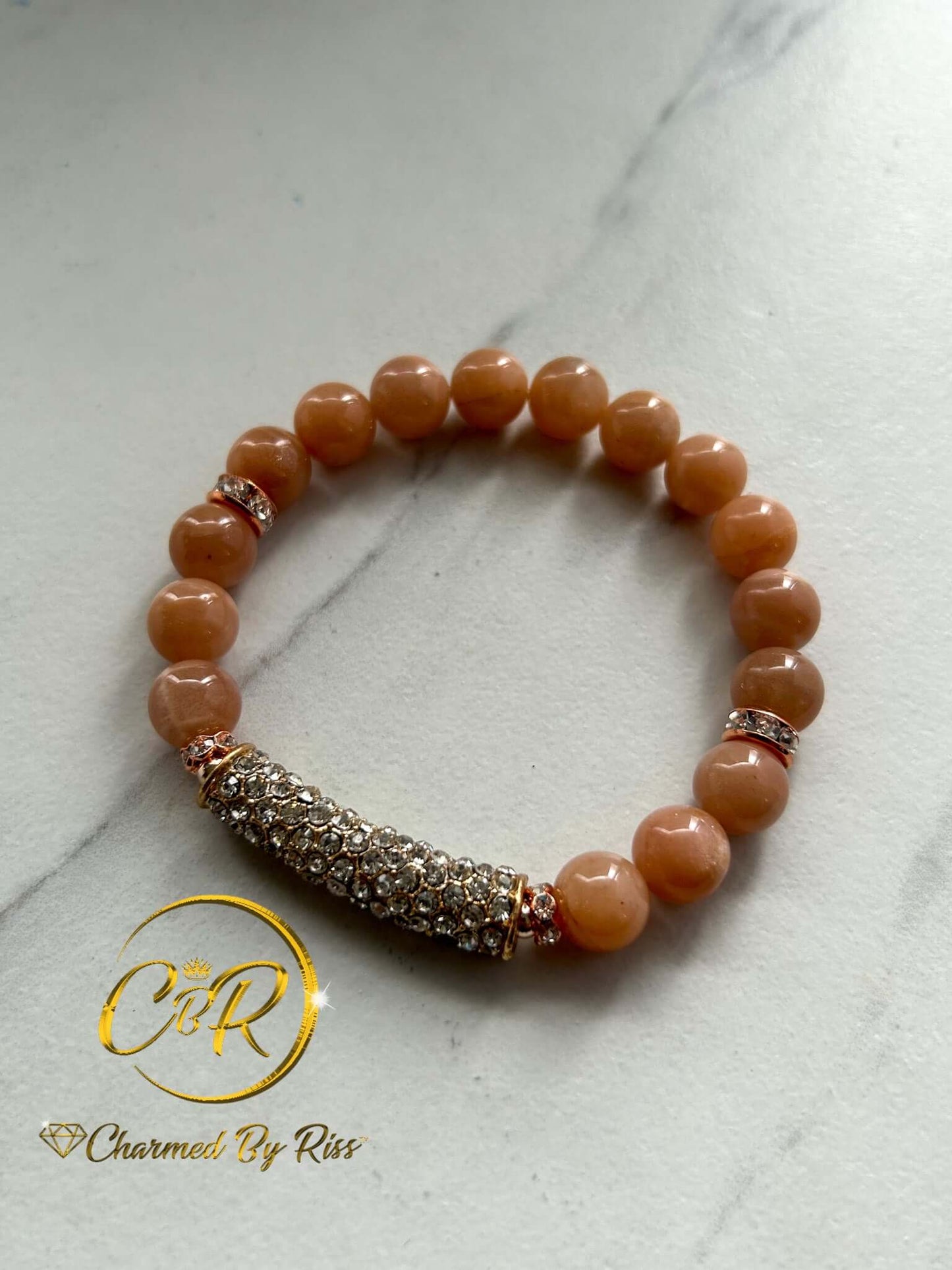 Restores Emotional Balance, 10mm Peach Moonstone Gemstone Stretch Bracelet, Unisex, Men or Women