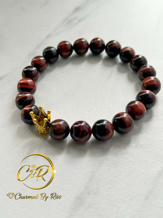 Powerful Grounding Properties, 10mm Red Tiger Eye Gemstone Stretch Bracelet, Unisex, Men or Women