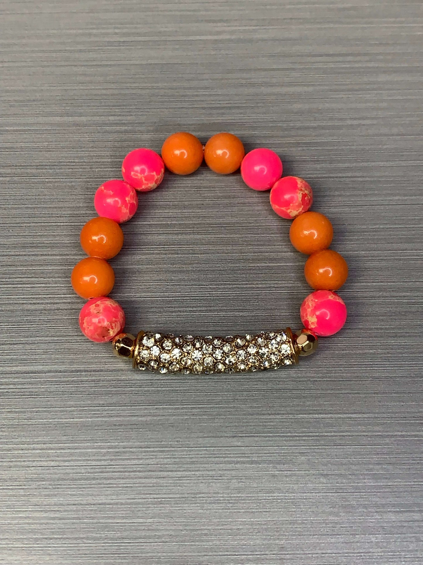 10 MM SALAMANDER ORANGE MASHAN & MULTIPINK JADE | GEMSTONE BEADED STRETCH BRACELET | 2PC SET FOR WOMEN SIZE 6 Charmed By Riss