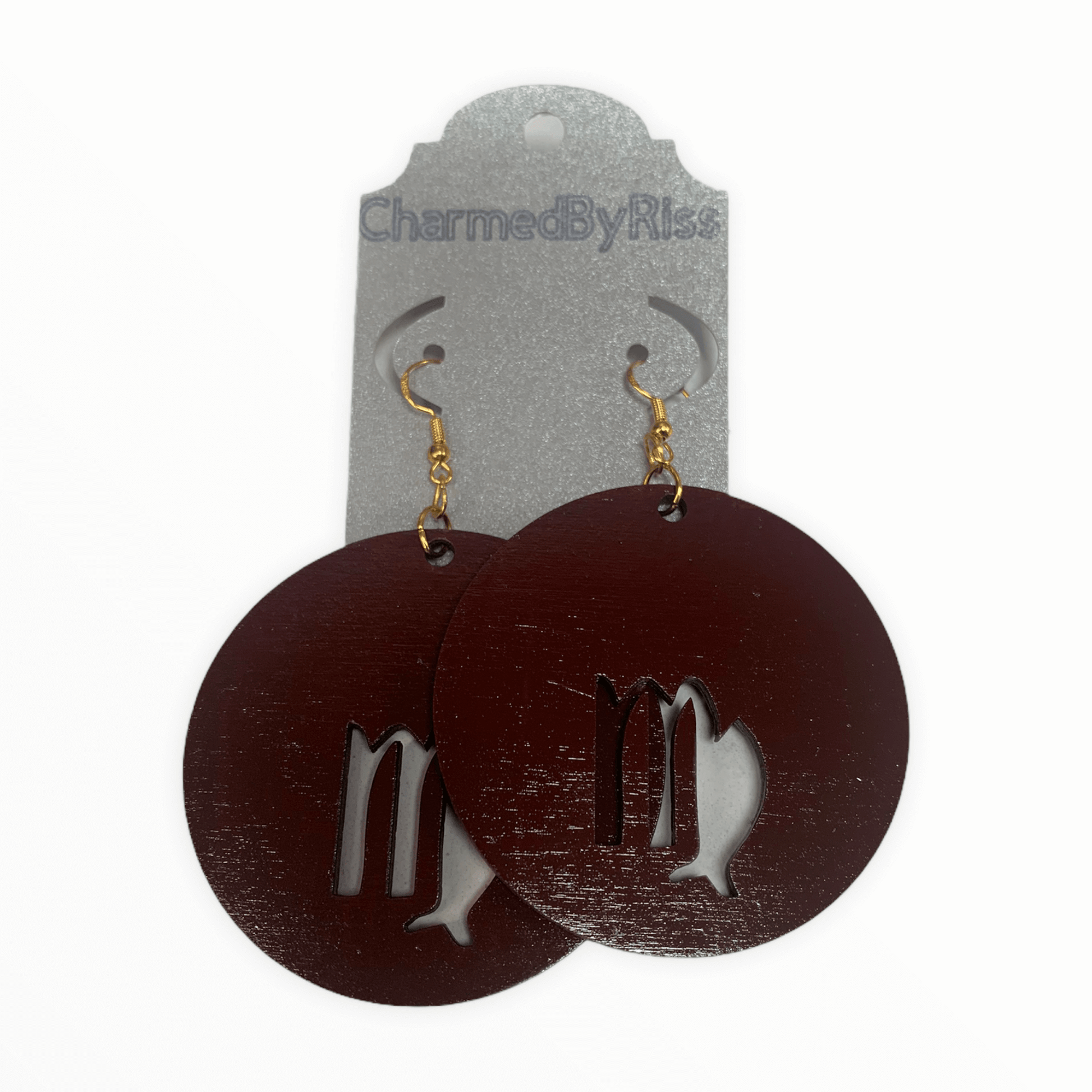 ZODIAC EARRINGS 5043 | HANDPAINTED-WOODSTAINED LIGHTWEIGHT EARRINGS Charmed By Riss Handmade Custom Jewelry & Gift Boutique