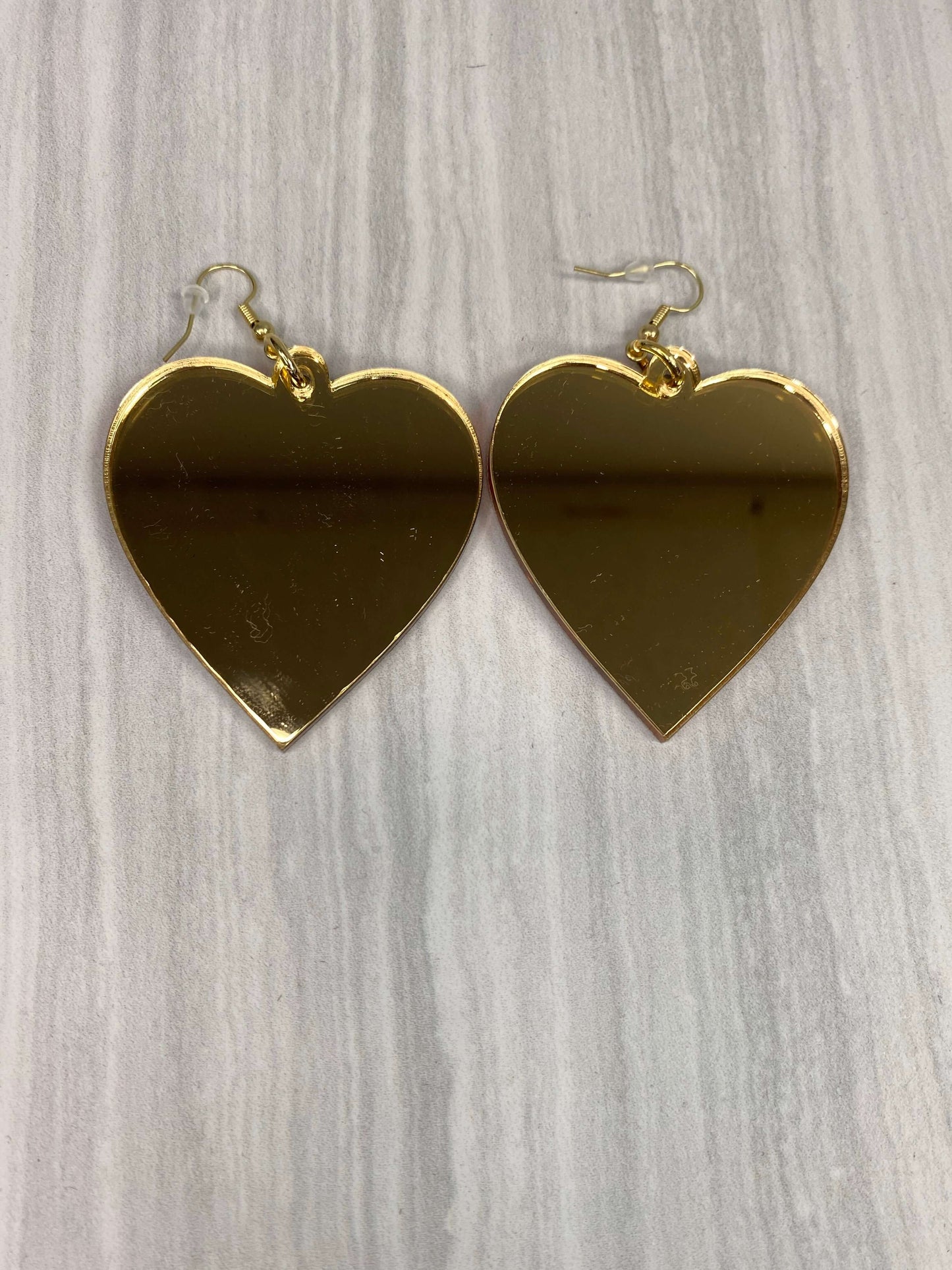 Solid Heart Shaped, Customizable Mirrored Acrylic, Lightweight Laser Cut Earrings Charmed By Riss Handmade Custom Jewelry & Gift Boutique