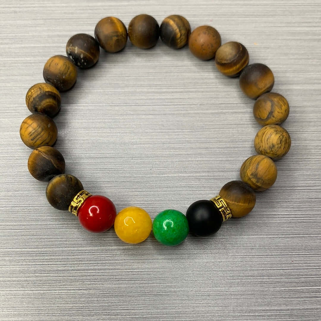 MATTE TIGER EYE WITH MIXED GEMSTONES ~ GEMSTONE BEADED STRETCH BRACELET | FOR MEN SIZE 7 3/4 & SIZE 8 Charmed By Riss Handmade Custom Jewelry & Gift Boutique