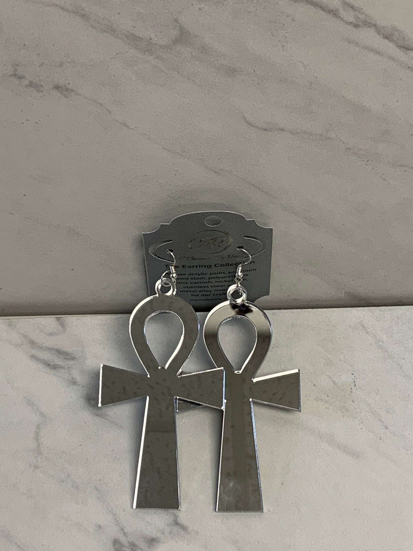 Ankh Life, Lightweight Laser Cut Regular & Mirrored Acrylic Earrings Charmed By Riss Handmade Custom Jewelry & Gift Boutique