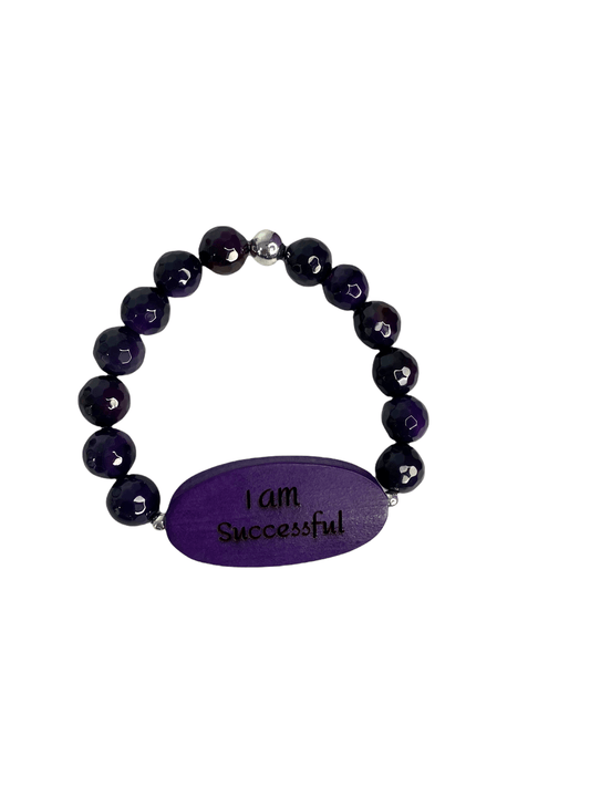 10mm Dark Purple Agate | I AM SUCCESFUL | GEMSTONE STRETCH BRACELET Charmed By Riss Handmade Custom Jewelry & Gift Boutique