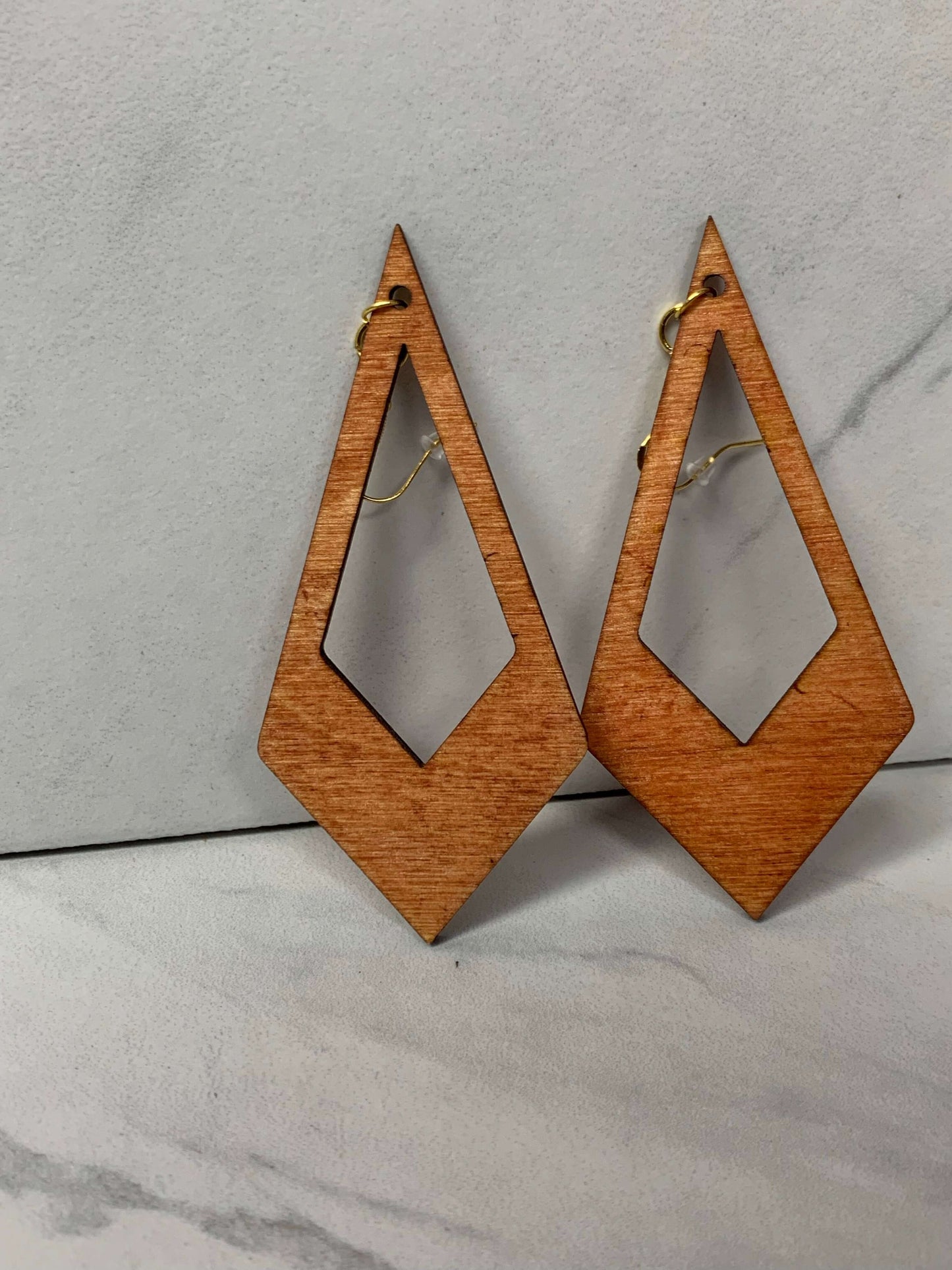 DIAMOND TEARDROP | WOOD STAINED LASER CUT | LIGHTWEIGHT EARRINGS | 5021 Charmed By Riss Handmade Custom Jewelry & Gift Boutique