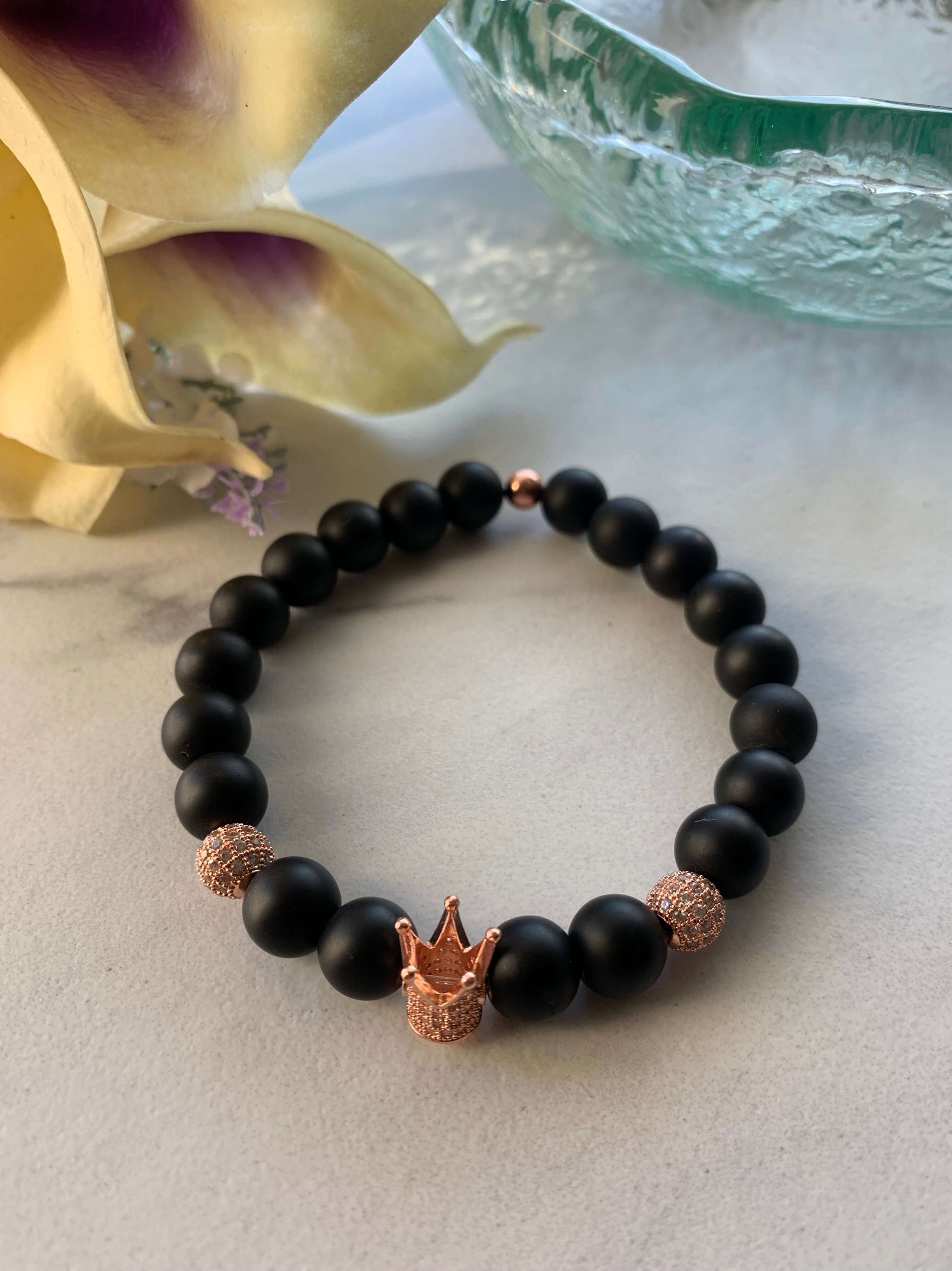 10 mm Black Onyx Gemstone Stretch Bracelet with Healing Properties, Men Size 8 Charmed By Riss Handmade Custom Jewelry & Gift Boutique