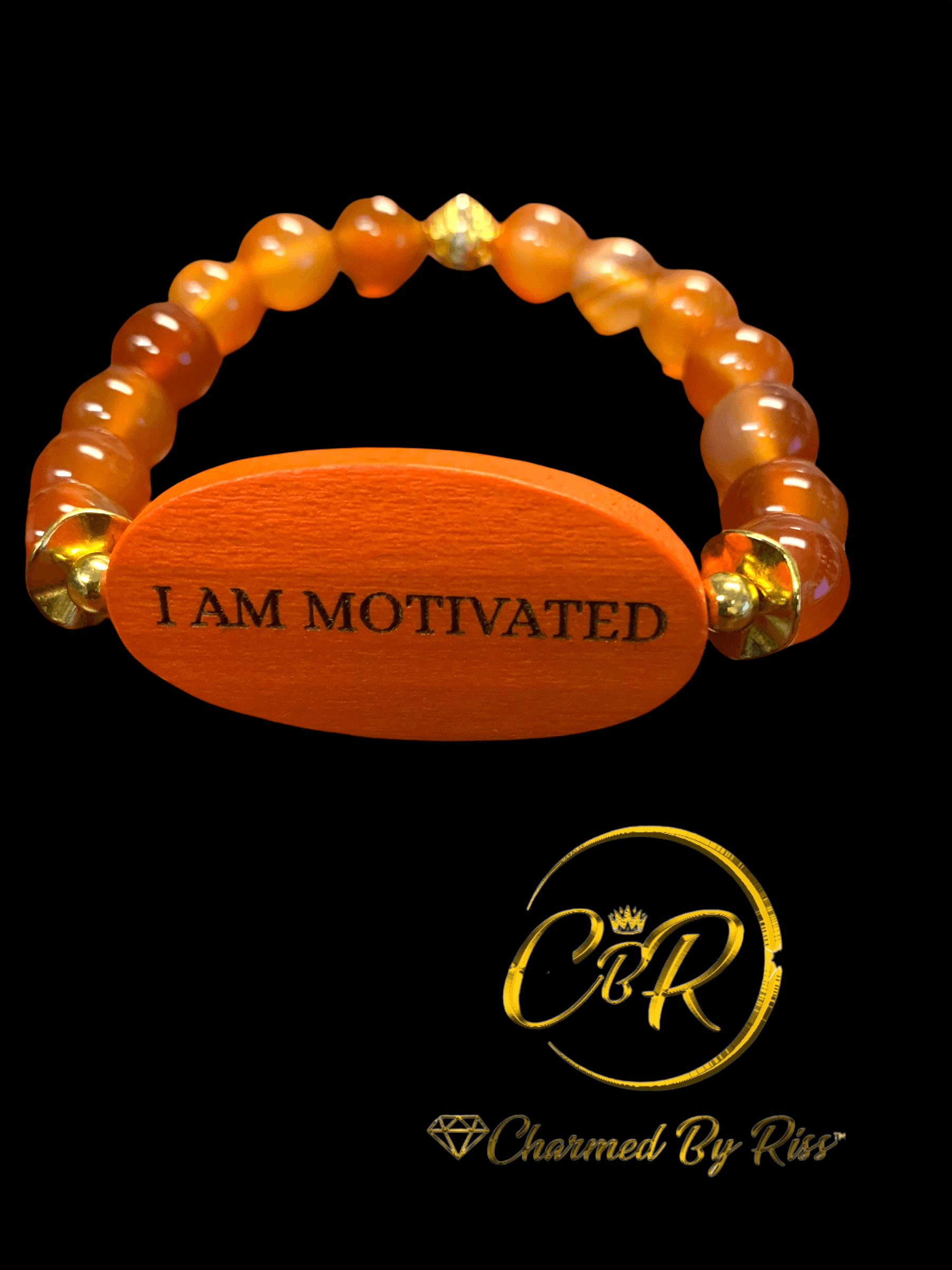 10 MM NATURAL CARNELIAN  |  I AM MOTIVATED | GEMSTONE  STRETCH BRACELET Charmed By Riss