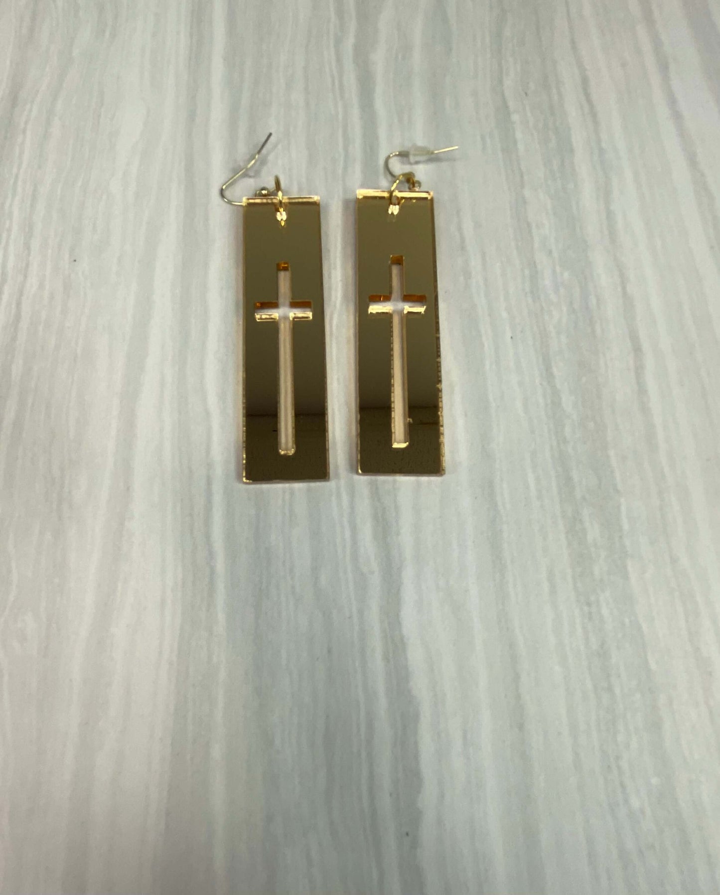 Block Cross Mirrored Acrylic, Lightweight Laser Cut Earrings Charmed By Riss Handmade Custom Jewelry & Gift Boutique