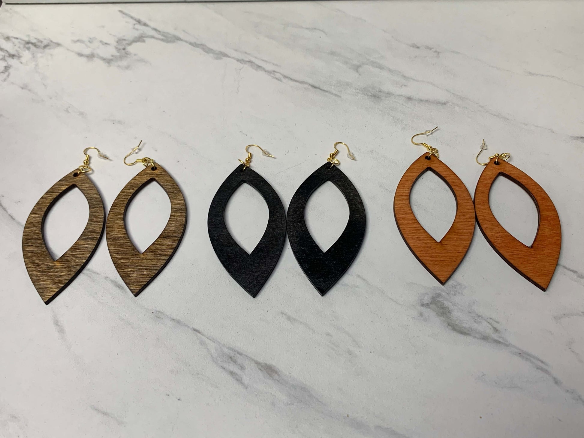 LG OPEN LEAF | WOOD STAINED LASER CUT | LIGHTWEIGHT EARRINGS | 5025 Charmed By Riss Handmade Custom Jewelry & Gift Boutique