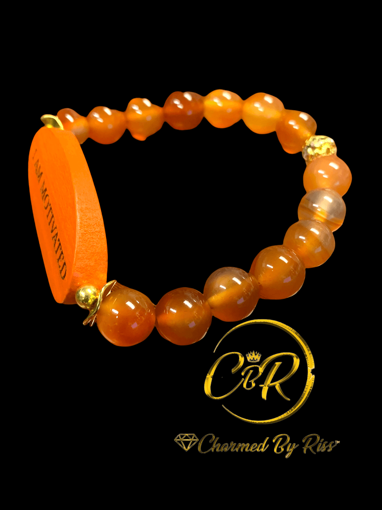 10 MM NATURAL CARNELIAN  |  I AM MOTIVATED | GEMSTONE  STRETCH BRACELET Charmed By Riss