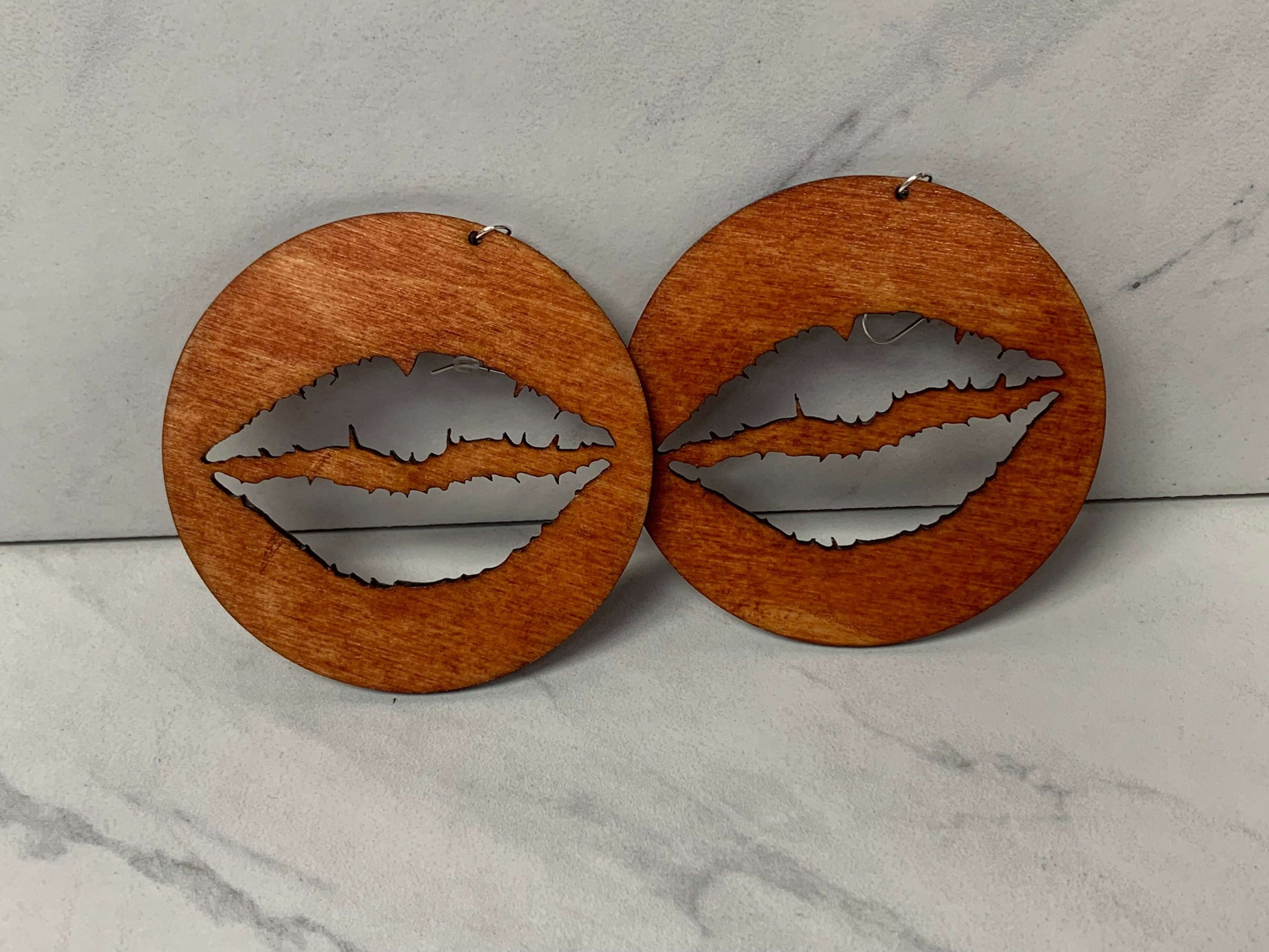 Ooh Lips, Lightweight Laser Cut Wood Earrings Item# 5014 Charmed By Riss Handmade Custom Jewelry & Gift Boutique