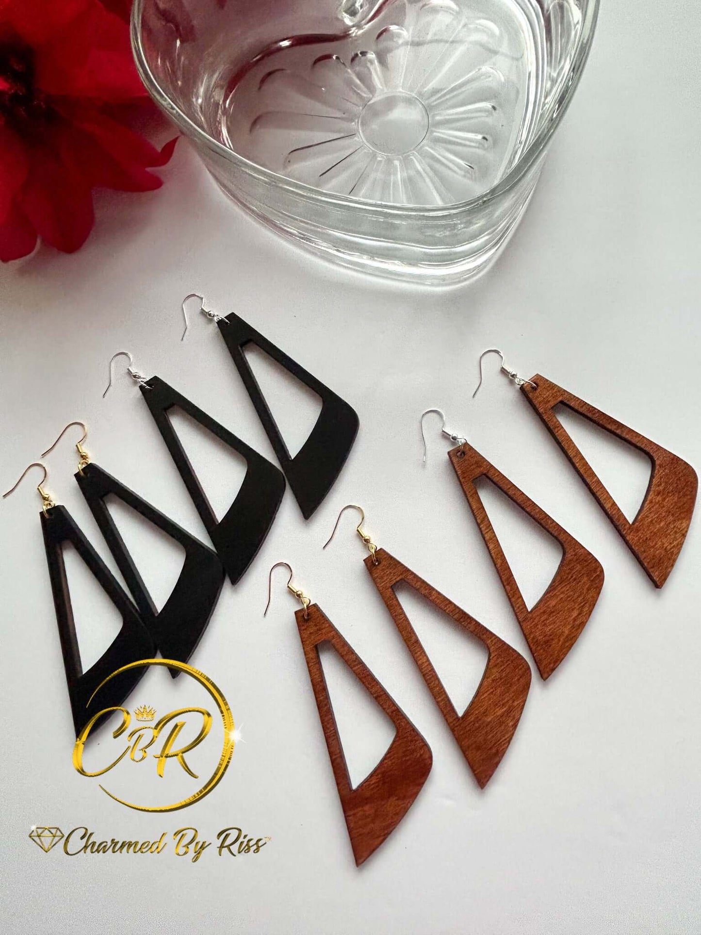 Side Swing Earrings Lightweight Wood Stained Hypoallergenic Earrings