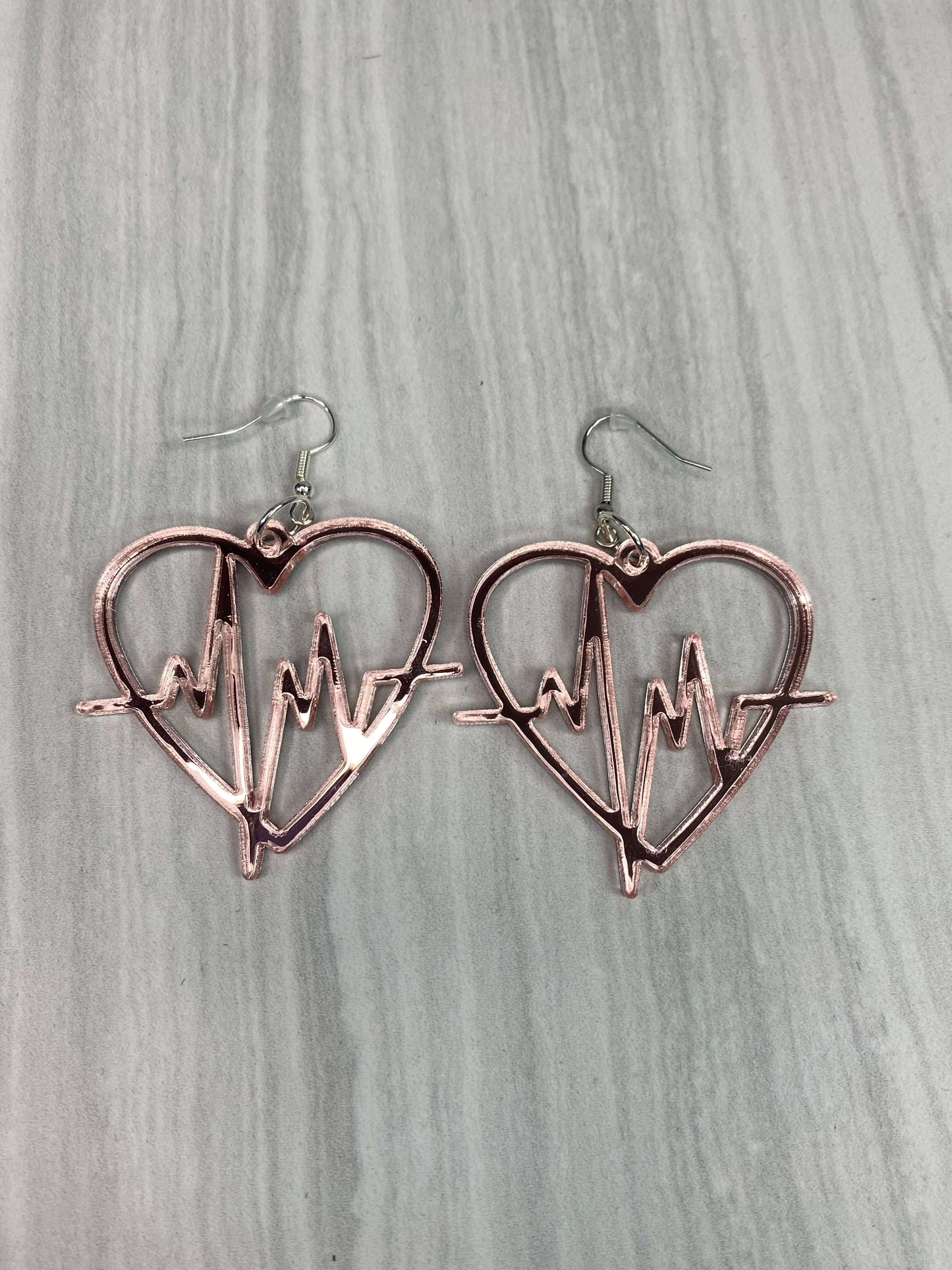 Heart Beat Mirrored Acrylic, Lightweight Laser Cut Earrings Charmed By Riss Handmade Custom Jewelry & Gift Boutique