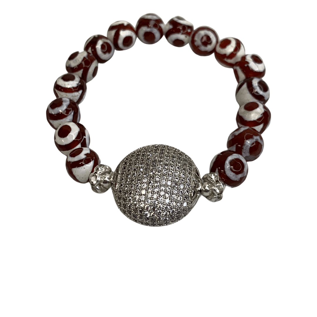 10 MM WHITE & RED TIBETAN AGATE | HANDMADE STRETCH GEMSTONE BRACELET(S) 2 PIECE STACK "RAZZLE DAZZLE" | UNISEX Charmed By Riss