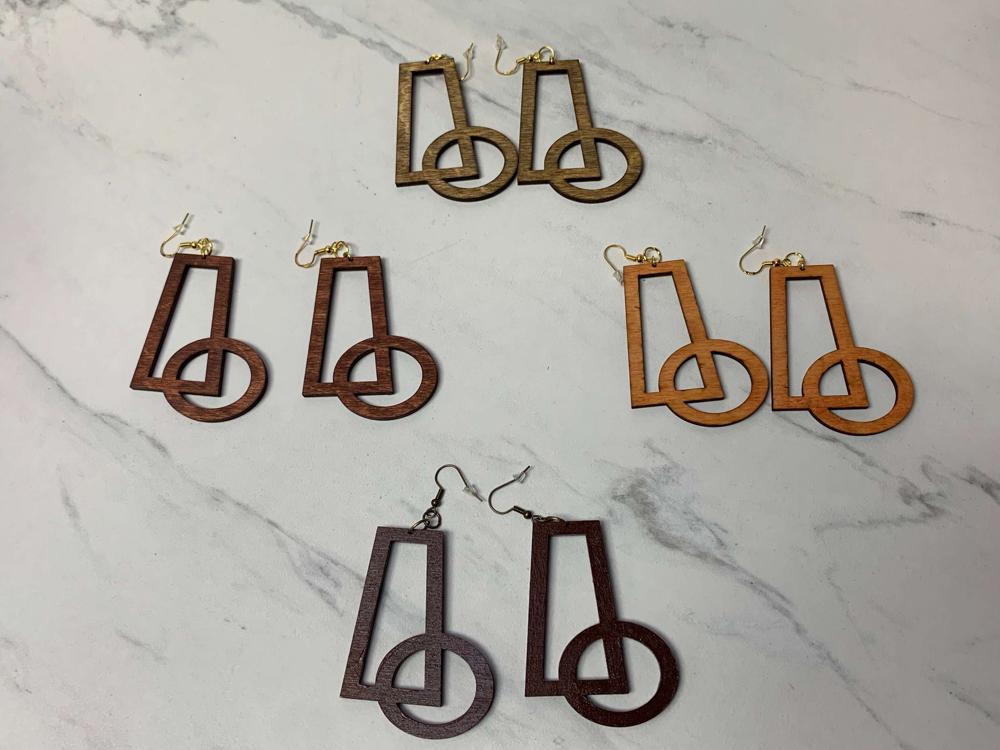 Odd Things, Wood Stained, Lightweight Laser Cut Earrings Item# 5016 Charmed By Riss Handmade Custom Jewelry & Gift Boutique