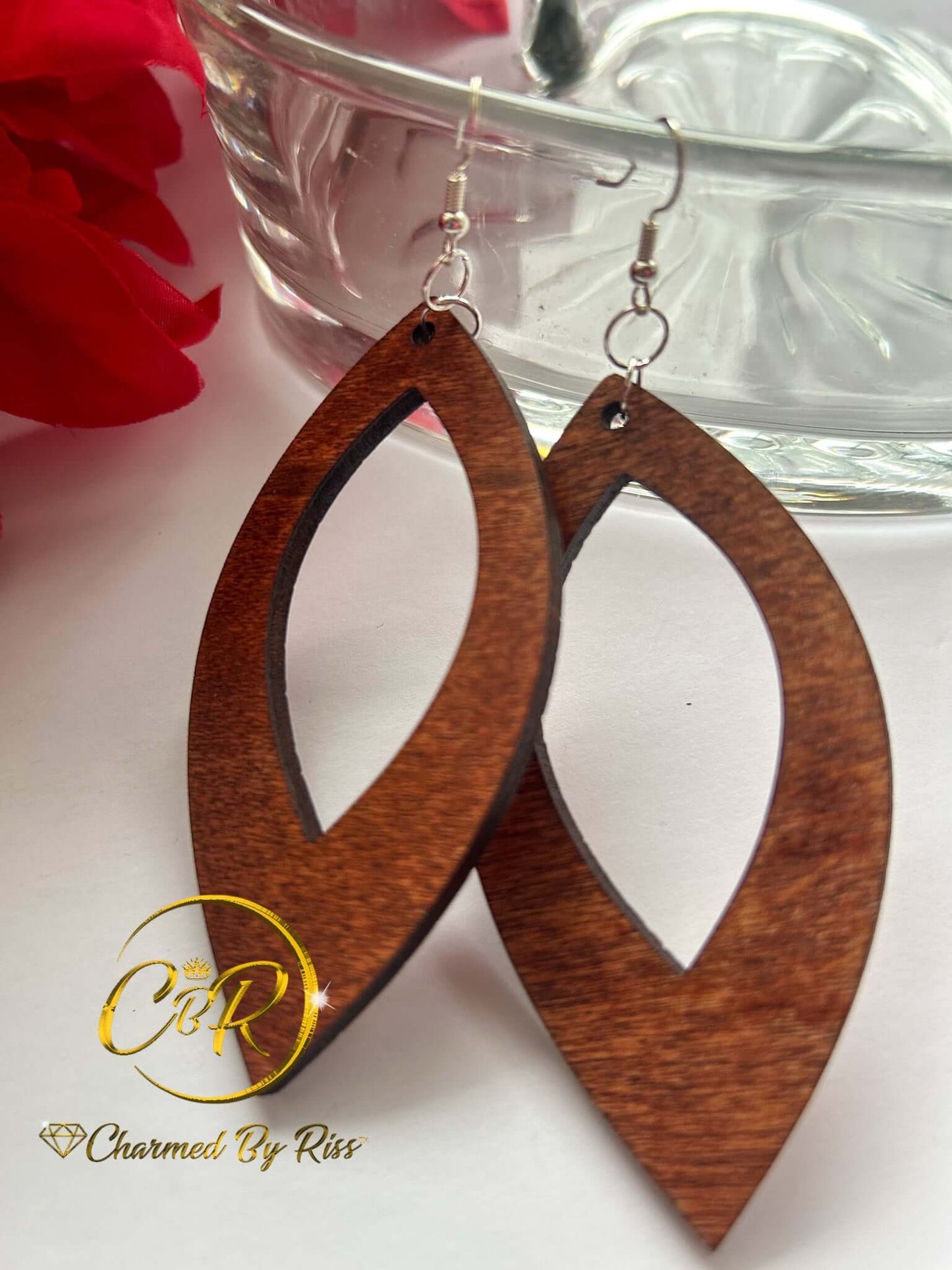 Open Leaf Earrings Lightweight Wood Stained Hypoallergenic Earrings