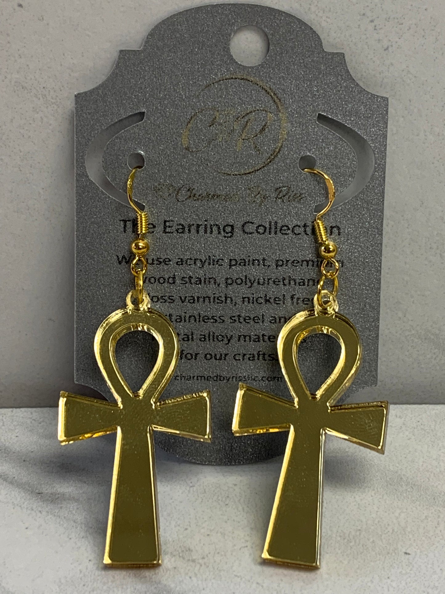 Ankh Life, Lightweight Laser Cut Regular & Mirrored Acrylic Earrings Charmed By Riss Handmade Custom Jewelry & Gift Boutique