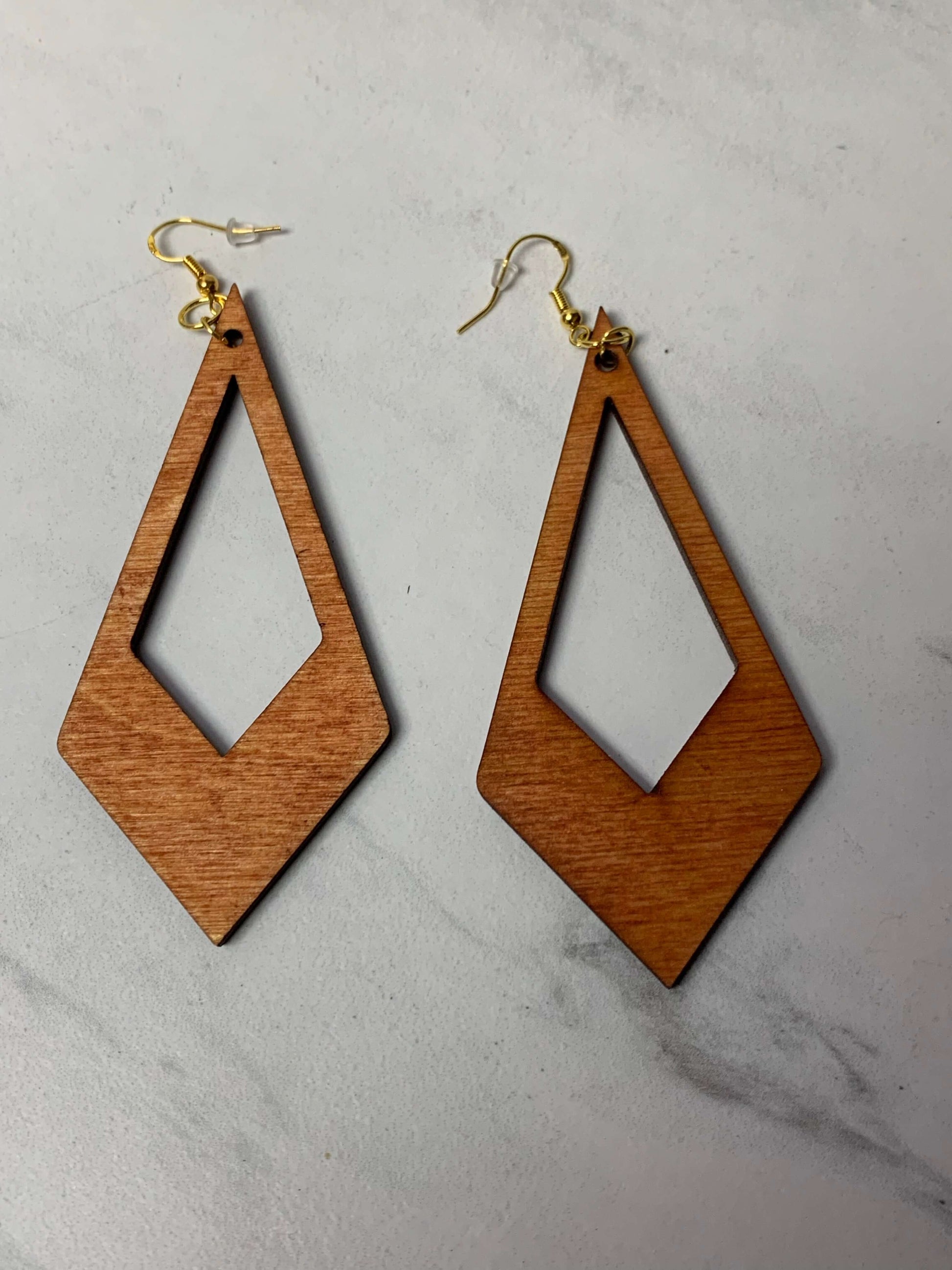 DIAMOND TEARDROP | WOOD STAINED LASER CUT | LIGHTWEIGHT EARRINGS | 5021 Charmed By Riss Handmade Custom Jewelry & Gift Boutique