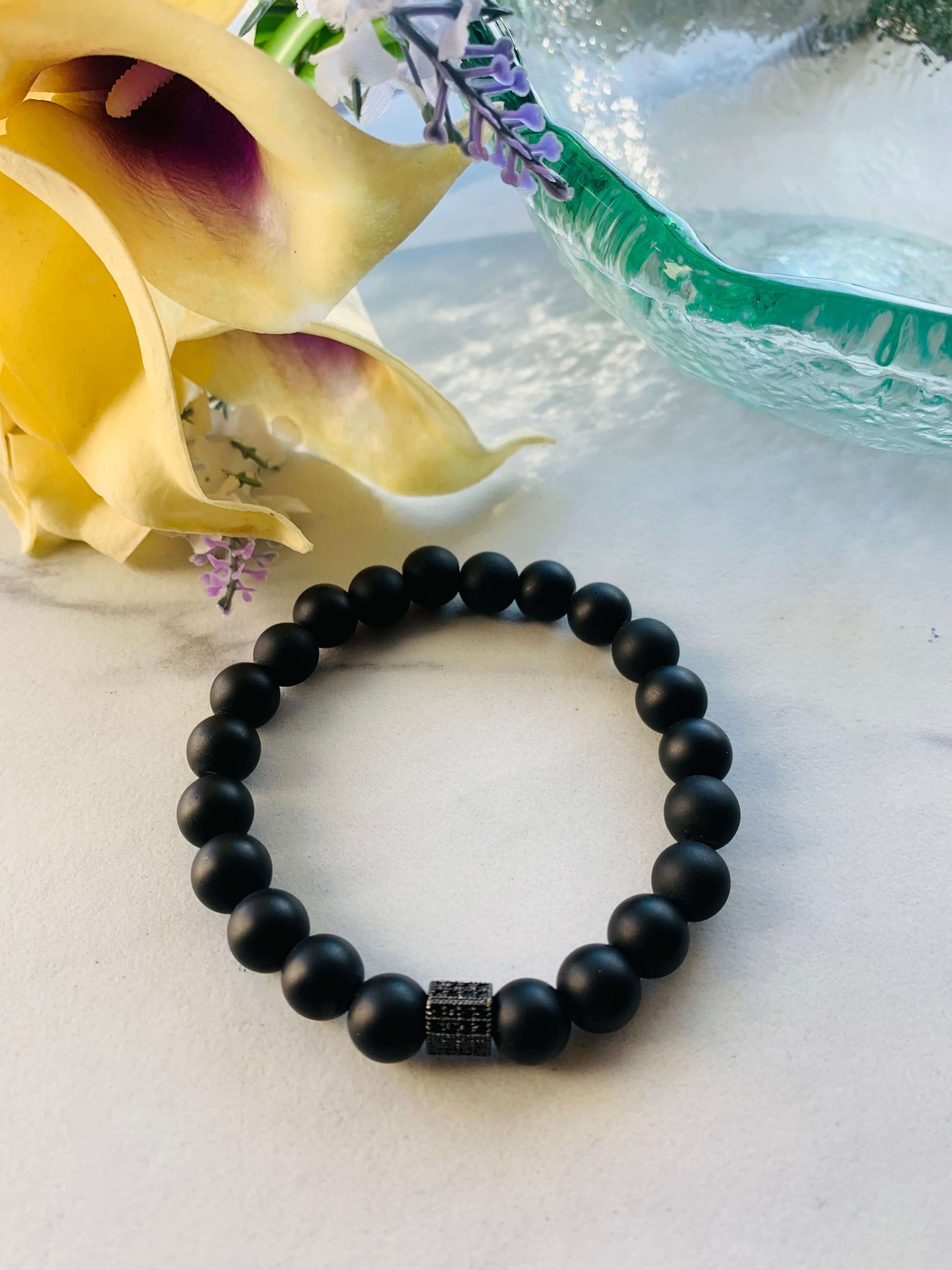 Black Onyx & White Howlite 10 mm beads, Gemstone Stretch Bracelet with Healing Properties, Men Charmed By Riss Handmade Custom Jewelry & Gift Boutique