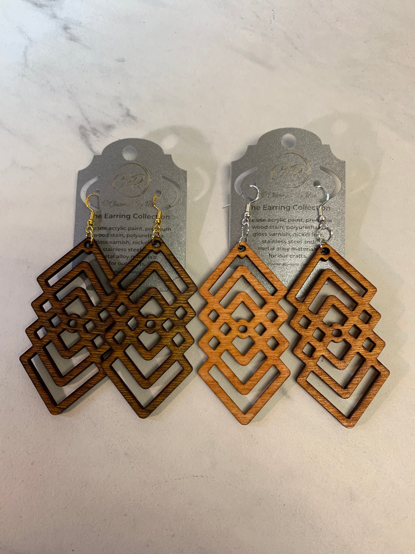 Dangle Me Honey, Lightweight Laser Cut Wood Earrings Charmed By Riss Handmade Custom Jewelry & Gift Boutique