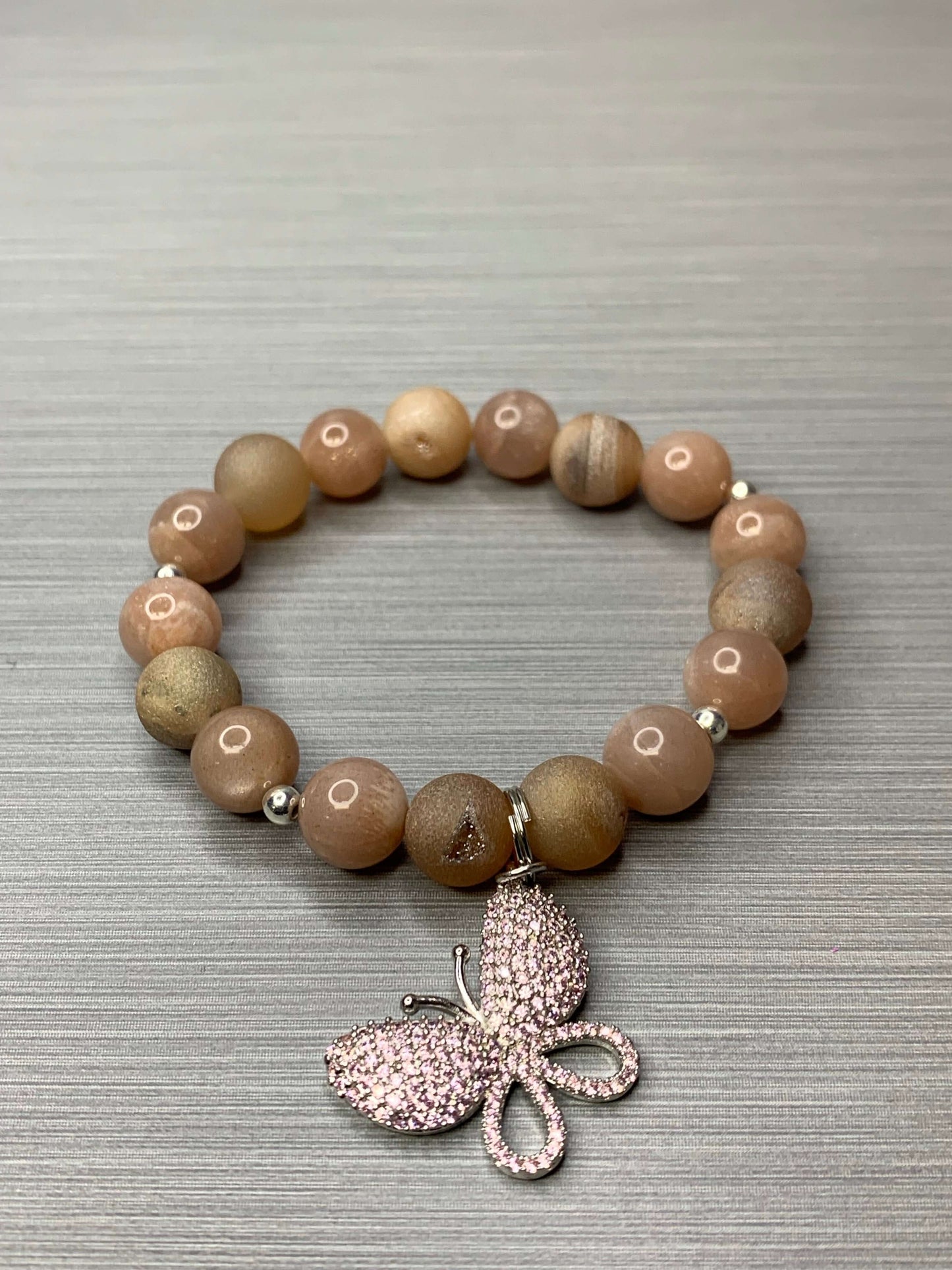 10 MM PEACH QUARTZ & PEACH DRUZY GEMSTONE BEADED STRETCH BRACELET | FOR WOMEN SIZE 7 Charmed By Riss