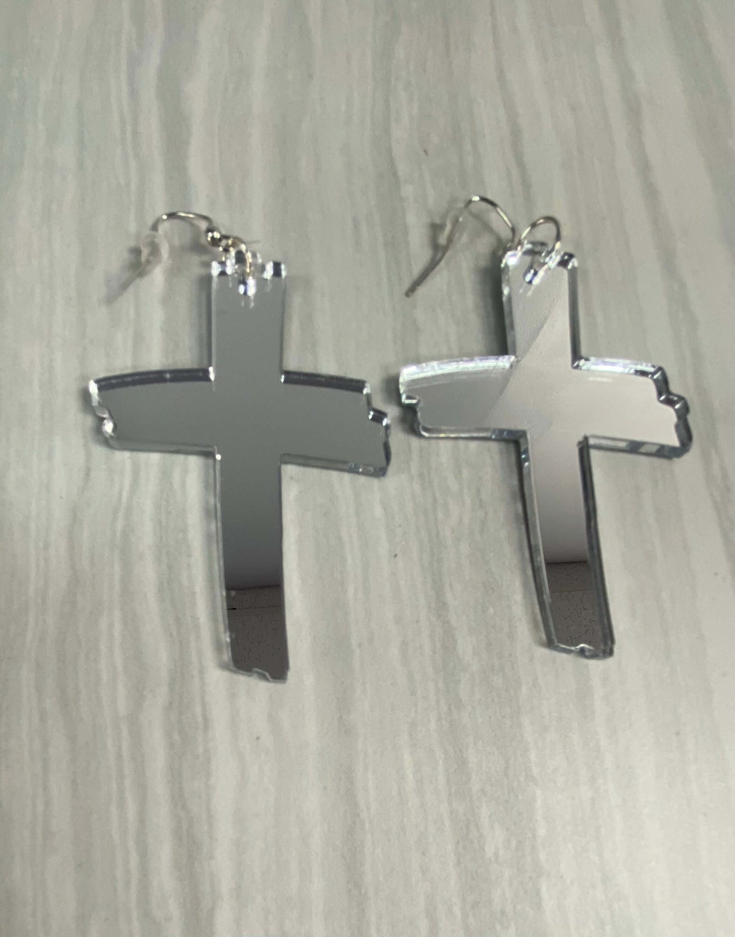 Jagged Cross Mirrored Acrylic, Lightweight Laser Cut Earrings Charmed By Riss Handmade Custom Jewelry & Gift Boutique