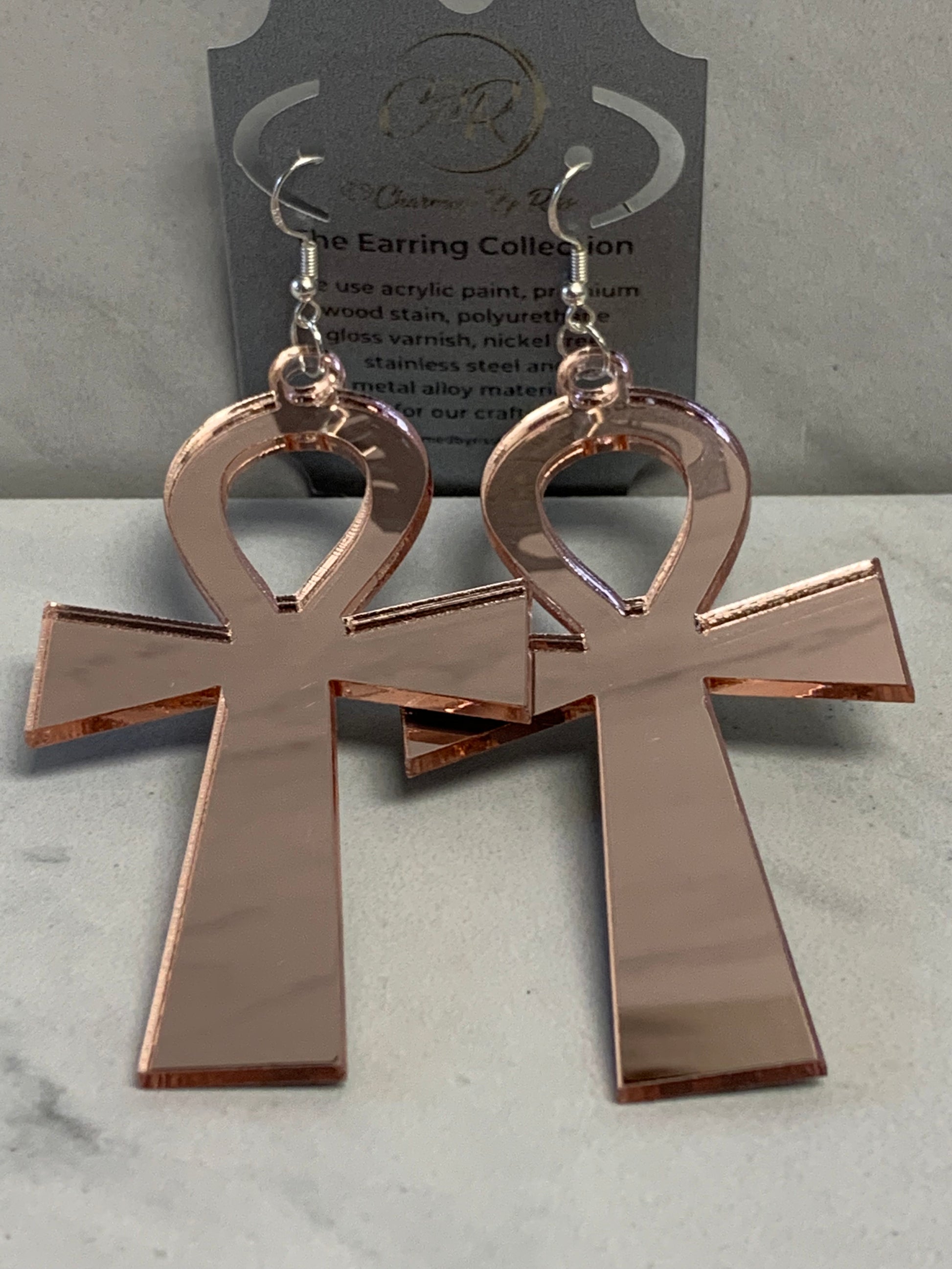 Ankh Life, Lightweight Laser Cut Regular & Mirrored Acrylic Earrings Charmed By Riss Handmade Custom Jewelry & Gift Boutique