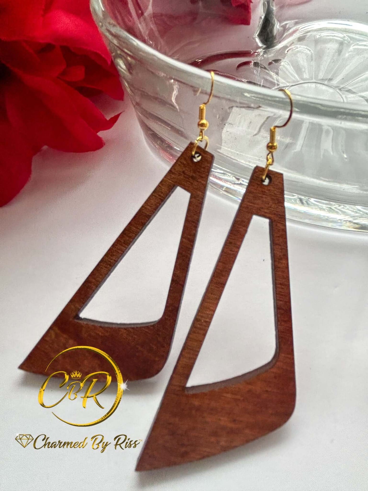 Side Swing Earrings Lightweight Wood Stained Hypoallergenic Earrings