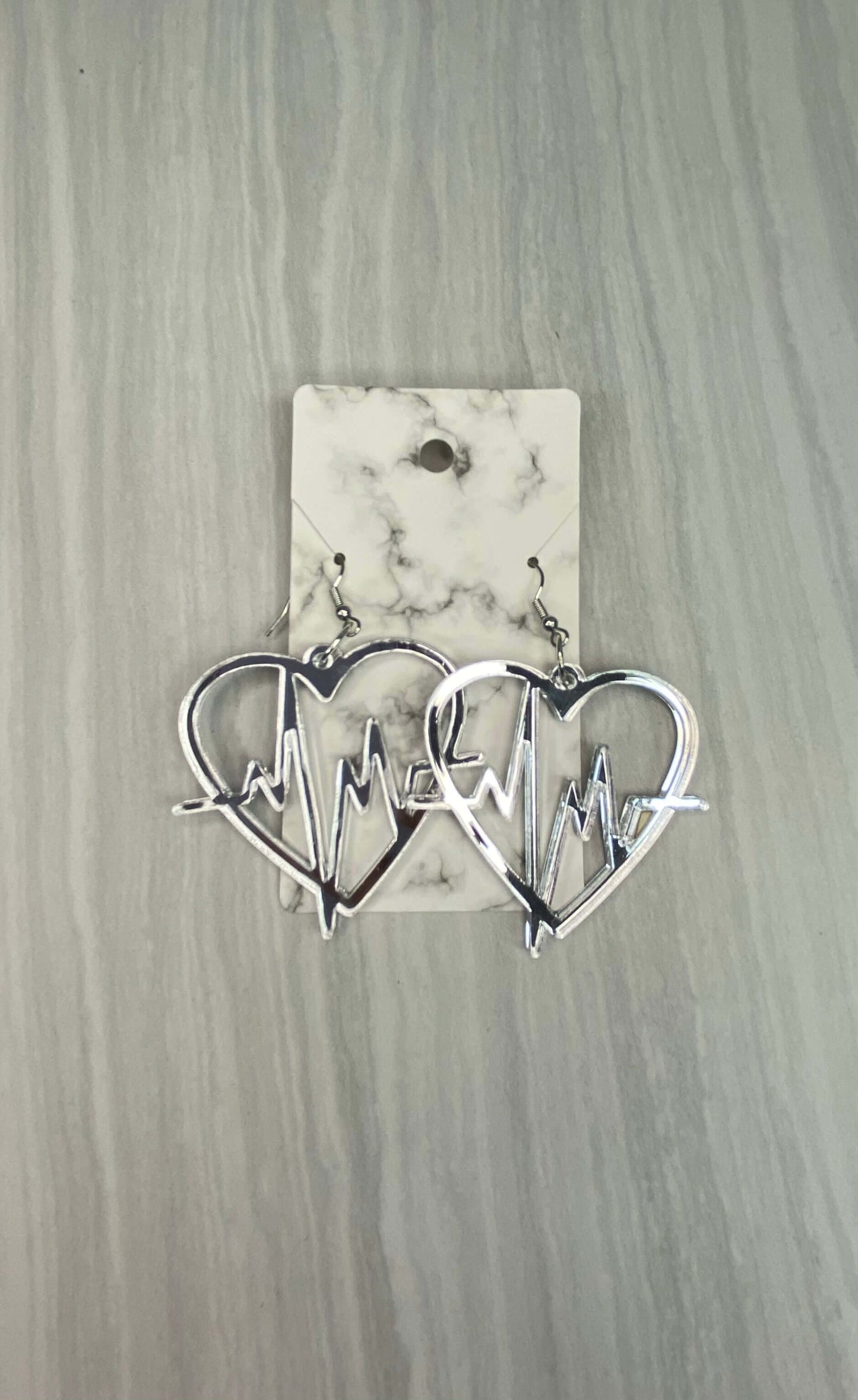 Heart Beat Mirrored Acrylic, Lightweight Laser Cut Earrings Charmed By Riss Handmade Custom Jewelry & Gift Boutique