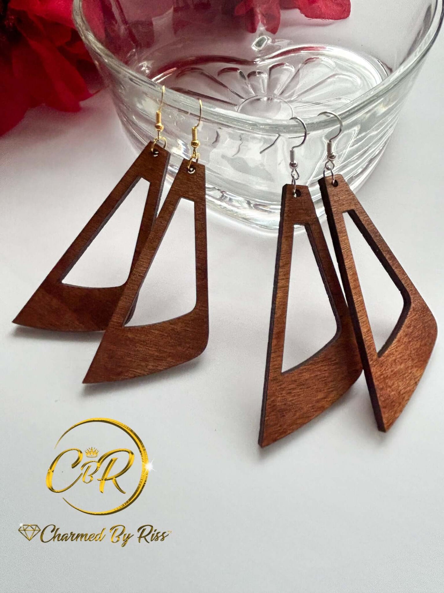 Side Swing Earrings Lightweight Wood Stained Hypoallergenic Earrings